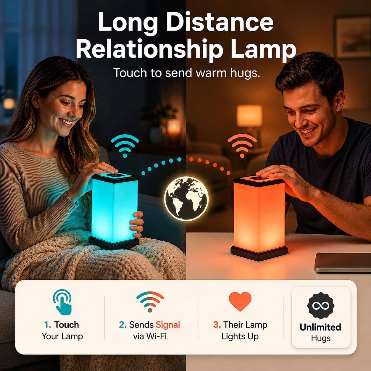 Friendship Lamp® by Filimin Modern - Best Friend Lamps Wi-Fi Touch Lamp LED Light for Long-Distance, Connection, Relationship, Friendship, Gifts, Love, 200+ Colors, App Setup - Set of 2