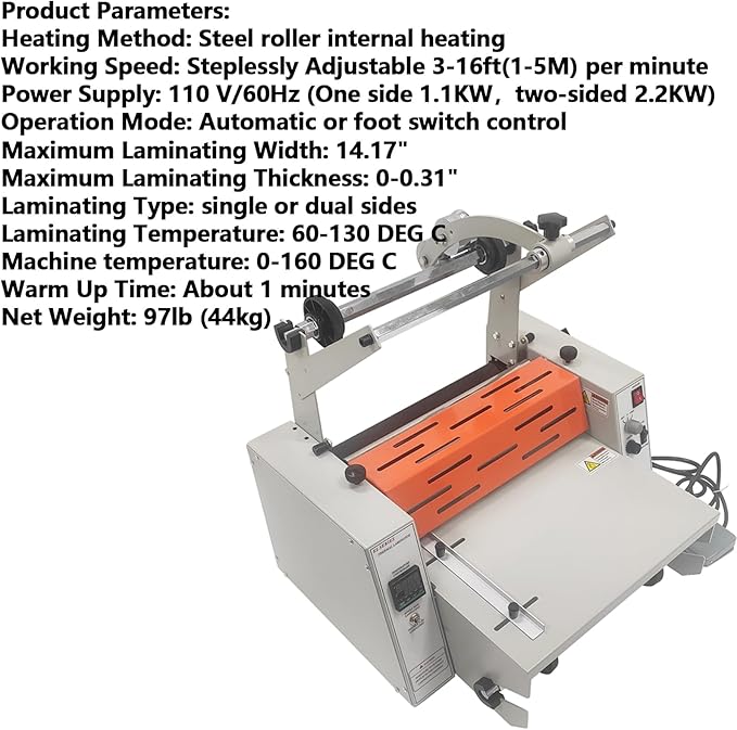 WYDDDARY 14.17"/360MM Electric Steel Roller Thermal Laminator - Image 3