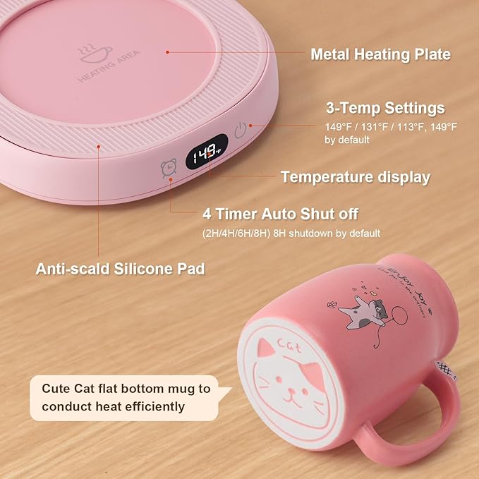 Bsigo Cute Cat Mug Set with Electric Smart Mug Warmer - Image 5