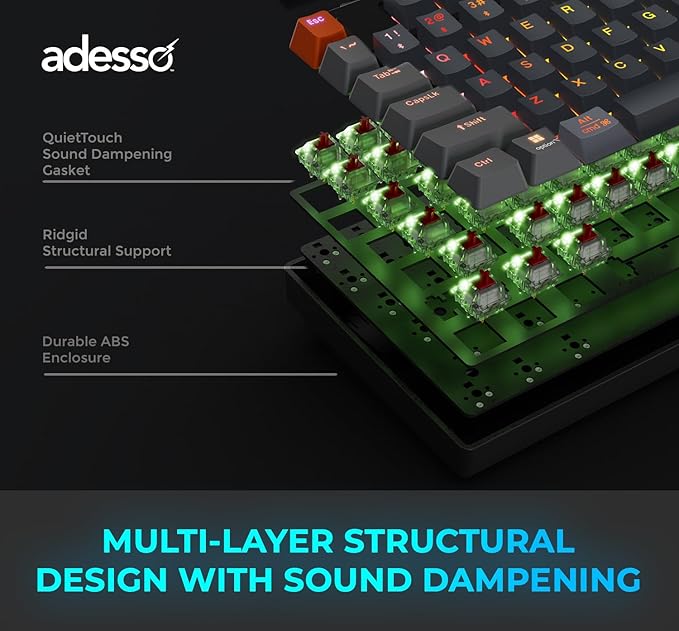 ADESSO Easytouch 1300 Mechanical Keyboard RGB Illuminated Hot Swappable Red - Image 5