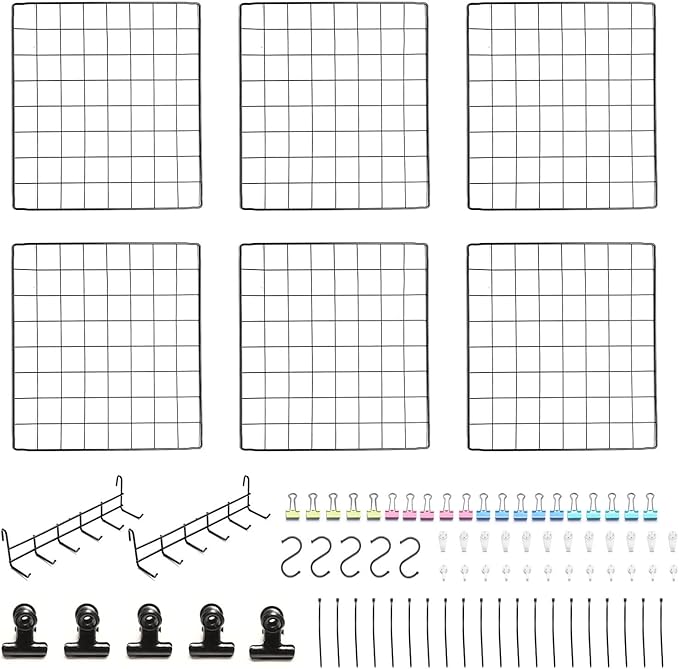 Feadily 6 Pack Metal Grid Panel, 13.8" x 13.8" Black Wire Grid Wall Organizer by Feadily