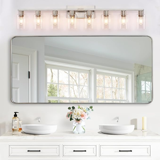 8 Light Bathroom Vanity Light, Large Brushed Nickel Vanity Lights Fixtures - Image 2