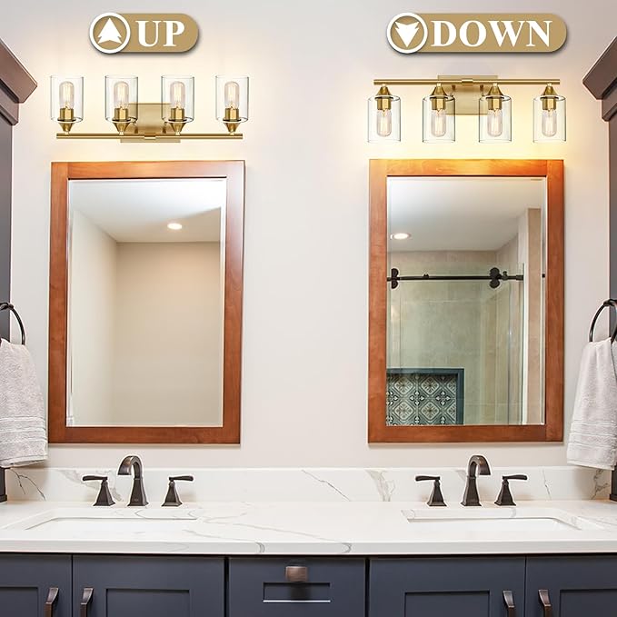 XPEHK Brushed Gold Vanity Light, 4 Light Gold Bathroom Light Fixtures, Bathroom - Image 6