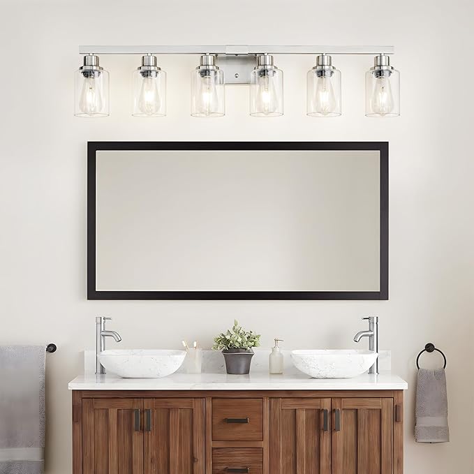 DIKAIDA Bathroom Vanity Light, 6-Light Nickel Modern Matte Wall Sconce Lighting - Image 2