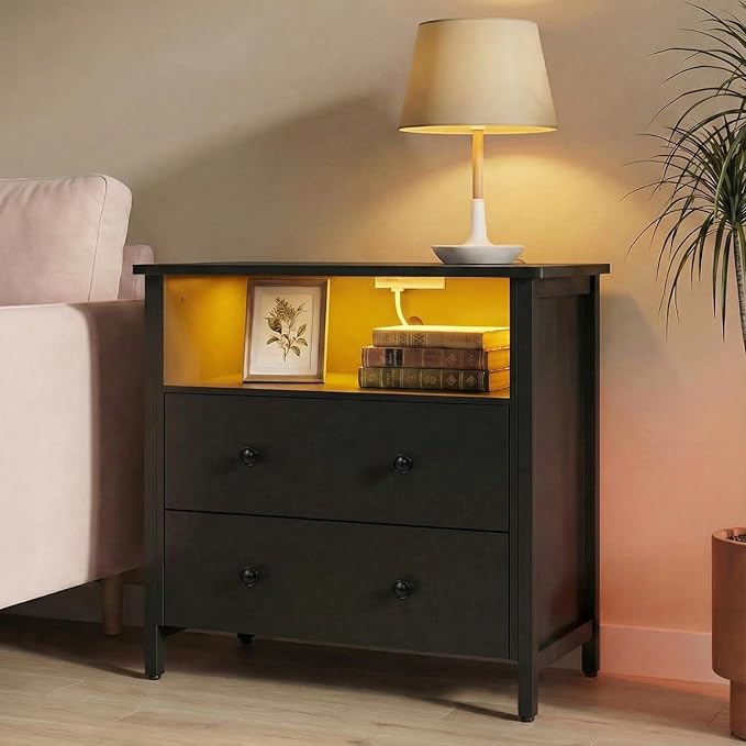 Tykacna 27 Inch Wide Night Stand, Large Wood Night Stand Set 2 - Image 2