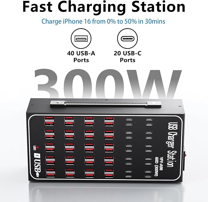 300W USB Charging Station, 60 Port USB C Charger Block, USB Charger hub - Image 8