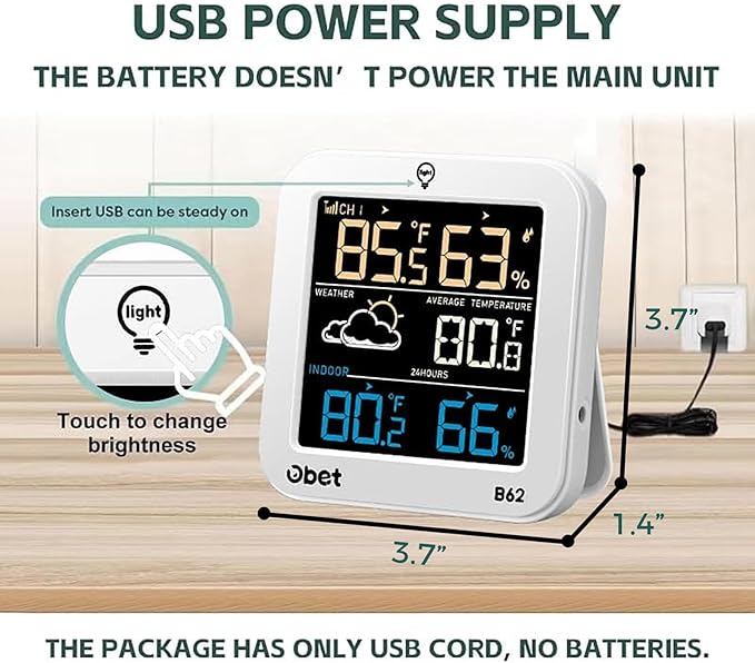 OBET Indoor Outdoor Thermometer Wireless Weather Station Temperature and - Image 6