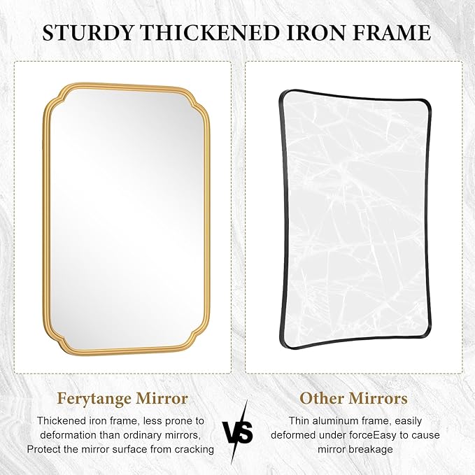 55X36 Inch Gold Metal Framed Bathroom Mirror - Image 7