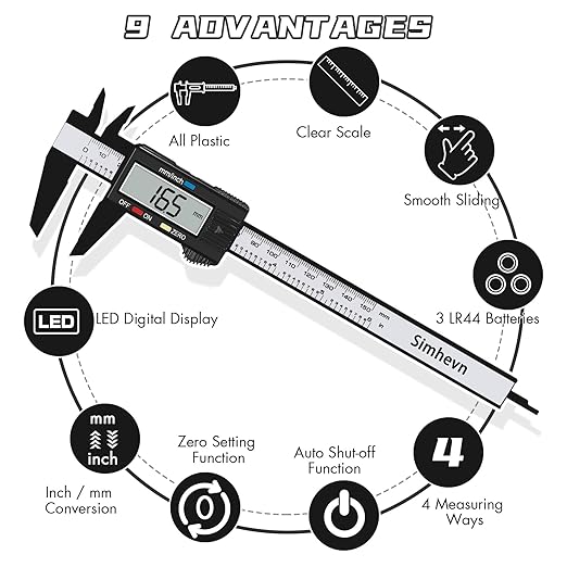 Simhevn Electronic Digital Calipers, inch and Millimeter Conversion, LCD Screen - Image 6