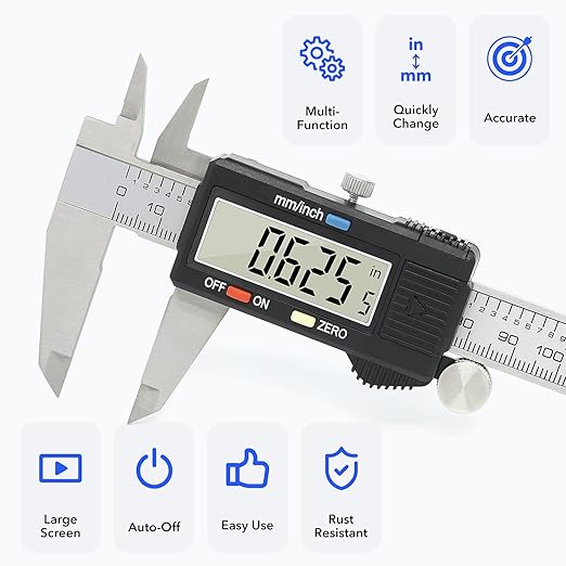 Digital Caliper Precise Measuring Tool, Vizbrite 6 inch Stainless Steel - Image 3
