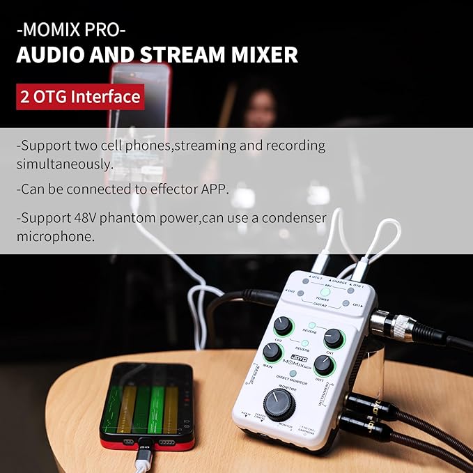 JOYO Audio Mixer USB Audio Interface Stereo XLR+48V Phantom Power Mixer - Image 2