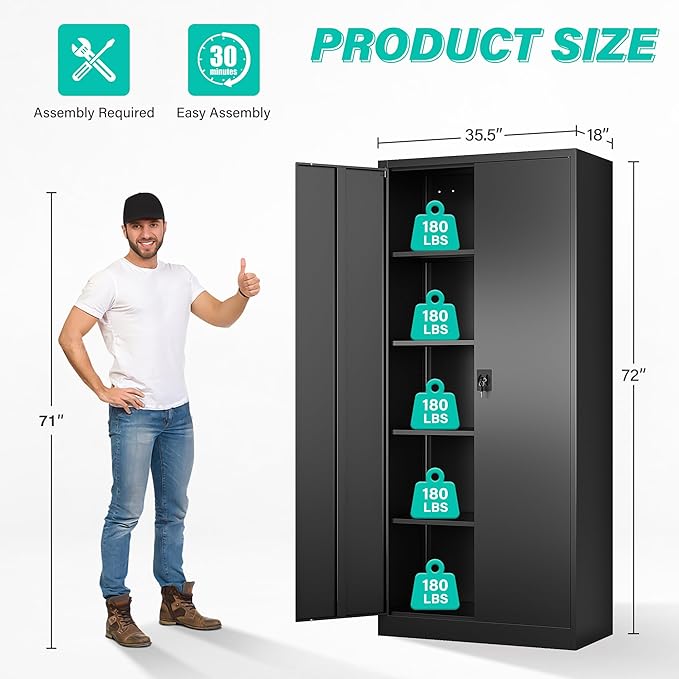 SISESOL Wide & Deep Metal Storage Cabinet - Image 2