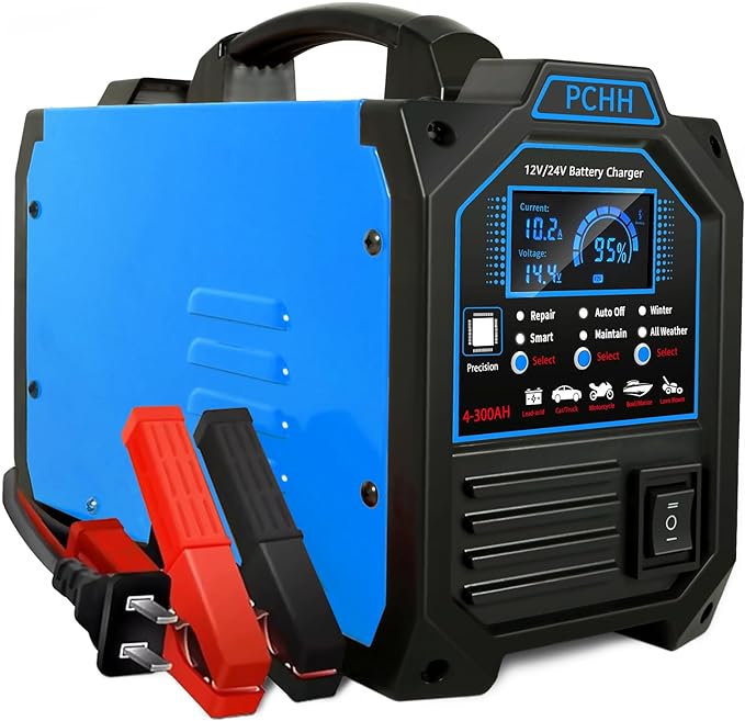 PCHH 12V 24V Car Battery Charger Heavy Duty, 0-15A Automatic Battery Maintainer by BetterChoiceforYourBatteries
