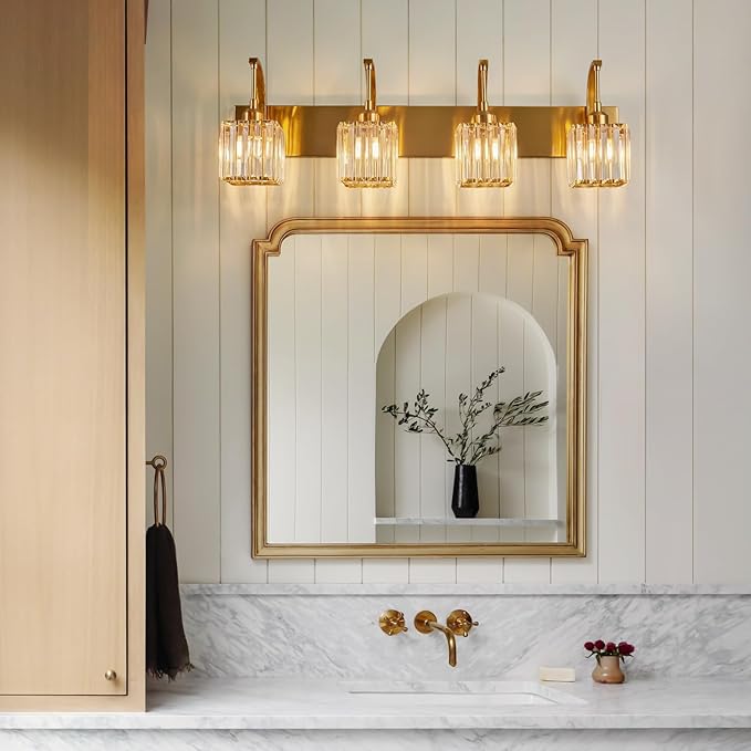FDPBY Crystal Vanity Lights 4-Light Gold Bathroom Vanity Lights Modern Crystal - Image 6