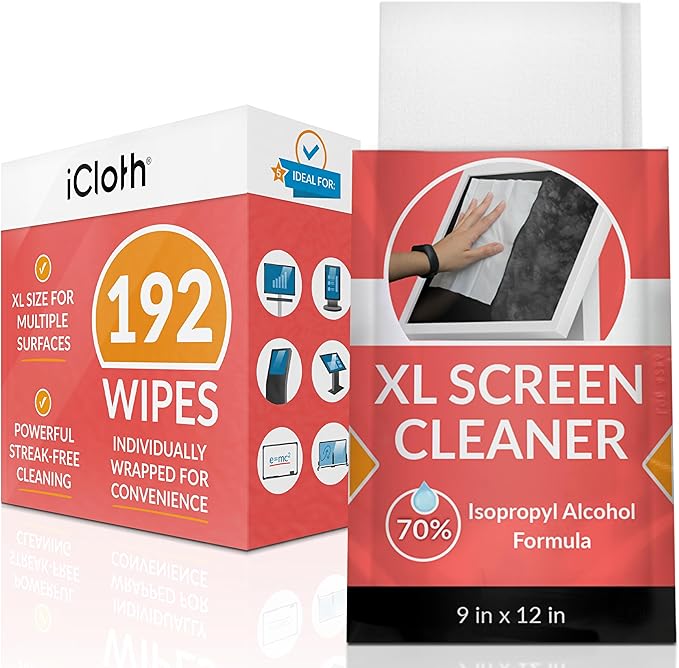 iCloth 70% Isopropyl Alcohol XL Screen and Electronics Wipes, Streak-Free by iCloth