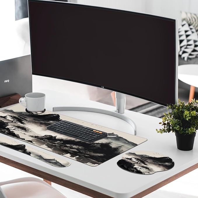 Britimes Black Ink Landscape Keyboard Mouse Pad Set 4in1 Large - Image 2