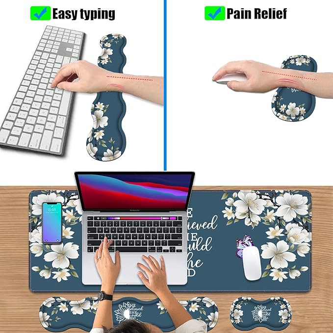 Ergonomic Keyboard Wrist Rest & Mouse Pad Wrist Rest Set, She Believed She - Image 6