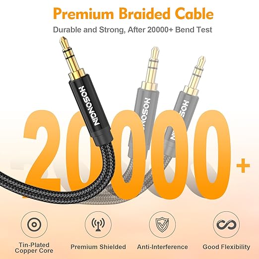 HOSONGIN RCA Female to 3.5mm Male Audio Cable 2 Pack, DJ Gear – Nylon Braided - Image 5