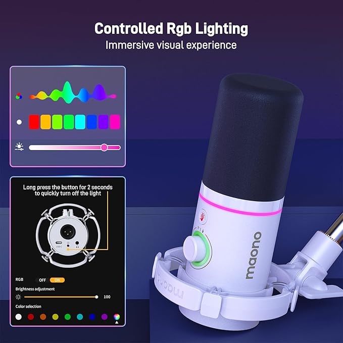 MAONO XLR/USB Dynamic Microphone Kit, RGB Podcast Mic - Image 7