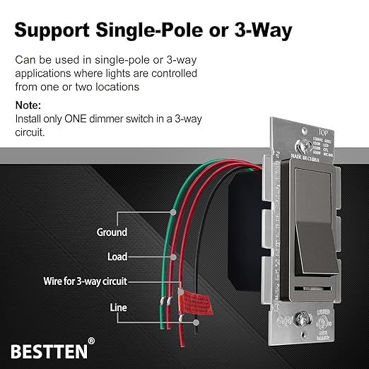 BESTTEN 5 Pack Matte Brown Dimmer Light Switch, Single Pole or 3-Way, Compatible - Image 5