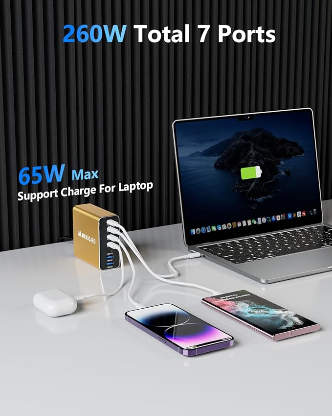 Aluminum Alloy USB C Charger 260W GaN Fast USB C Charging Station 7 Ports 65W - Image 2