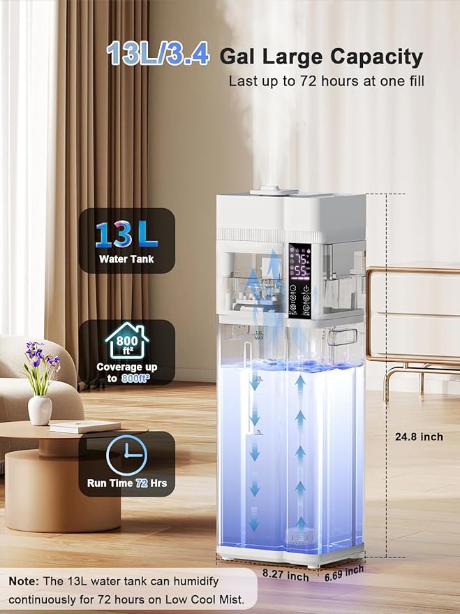 Zeova 13L/3.4Gal Humidifiers for Bedroom, Ultrasonic Warm & Cool Mist - Image 4