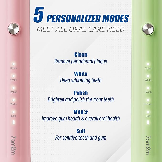 7AM2M Rechargeable Sonic Electric Toothbrush 2 Pack, Soft Toothbrushes - Image 2