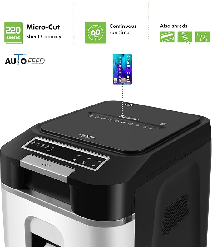 Aurora Commercial Grade 220-Sheet Auto Feed High Security Micro-Cut Paper - Image 2