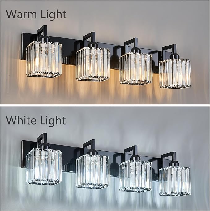 FDPBY Modern Bathroom Vanity Light 4-Lights Plating Black Vanity Light Crystal - Image 4