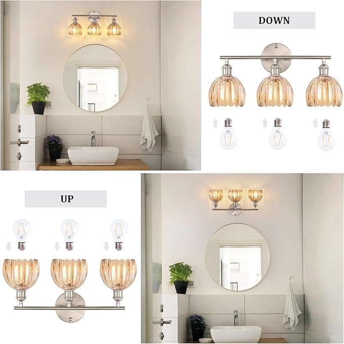 Shenmoyl Bathroom Light Fixtures, 3-Light Vanity Wall Light Over Mirror - Image 6