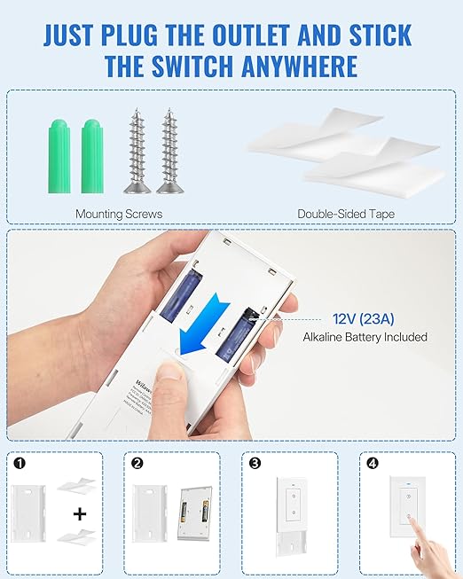 Remote Control Outlet WILAWELS Wireless Light Switch, 2 Pack Expandable and - Image 6