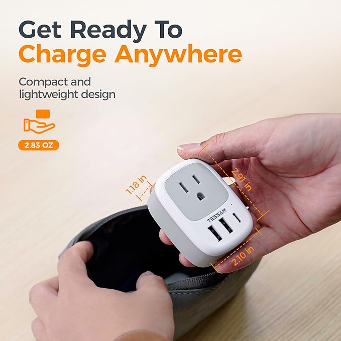 Wall Charger Block, 3 USB Charging Ports and 1 AC Outlet Splitter, TESSAN 1875W - Image 4