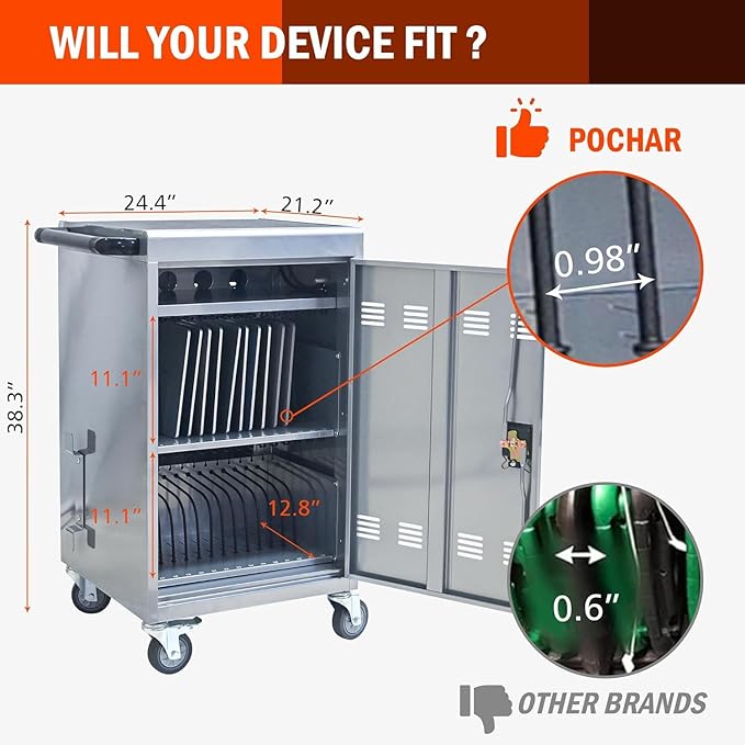 Aokleo 32 Devices Laptop Charging Cart, Tablet Storage Carts - Image 9