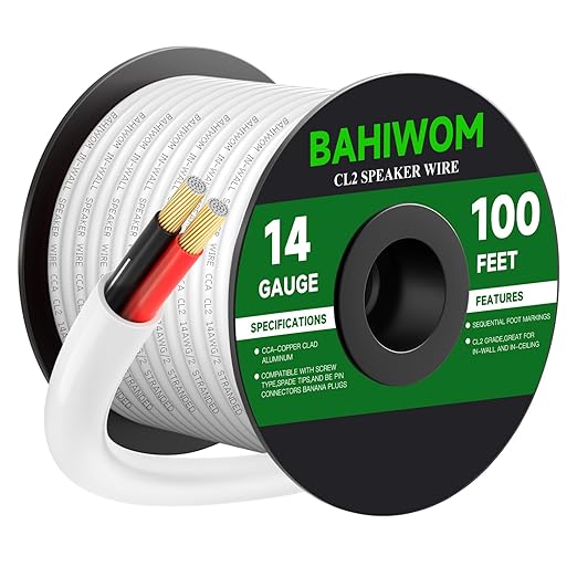 BAHIWOM Fire Safety CL2 Speaker Wire in-Wall & in-Ceiling 14 Gauge Wire 100 FT by BAHIWOM