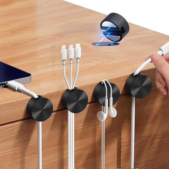 Magnetic Cord Holder Metal Black, Maveek Silicone Cable Clips Magnet Wire - Image 2