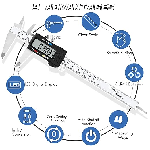 Simhevn Electronic Digital Caliper Measuring Tool, Stainless Steel Vernier - Image 3