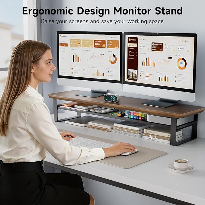 NestNeat Dual Monitor Stand, 35.4 Inch Monitor Stand Riser - Image 6