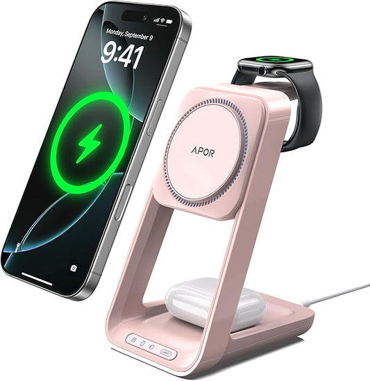 Apor 3 in 1 Charging Station for iPhone, Magsafe Wireless Charger by APOR