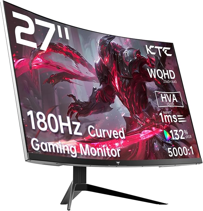 KTC 27 inch WQHD 180Hz 1ms Curved Gaming Monitor 1440P 144Hz Monitor 132% sRGB - Image 8