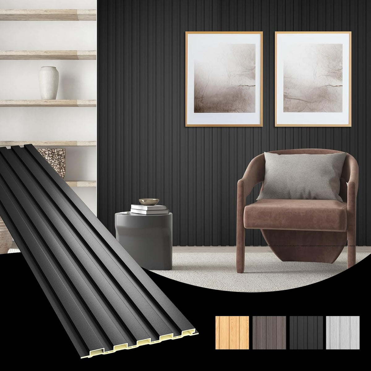 OUZUGIE WPC Acoustic Slat Wall Paneling, Living Room, TV Background, Study Room