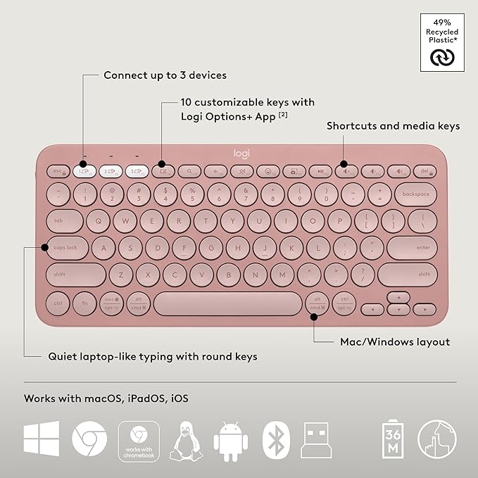 Logitech Pebble 2 Combo, Wireless Keyboard and Mouse, Quiet and Portable - Image 6