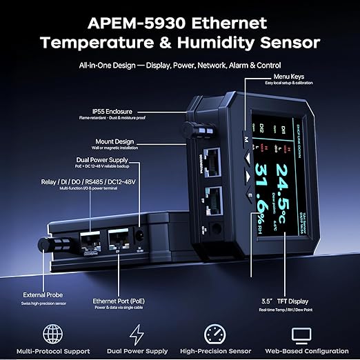 Ethernet Server Room Temperature Monitor, PoE Server Rack Temperature Humidity - Image 3