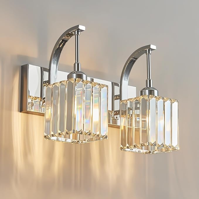FDPBY Crystal Vanity Lights 2-Light Chrome Wall Lamp Modern Crystal Bathroom by FDPBY