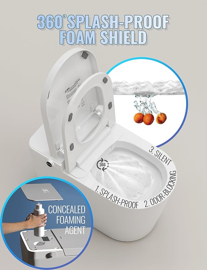 Luoware Smart Toilet with Bidet Built in, Auto Open/Close, Foam Shield - Image 2