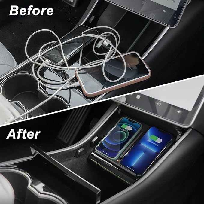 TAPTES Wireless Charger for Tesla Model 3 2017 2018 2019 2020, Dual Phone - Image 3