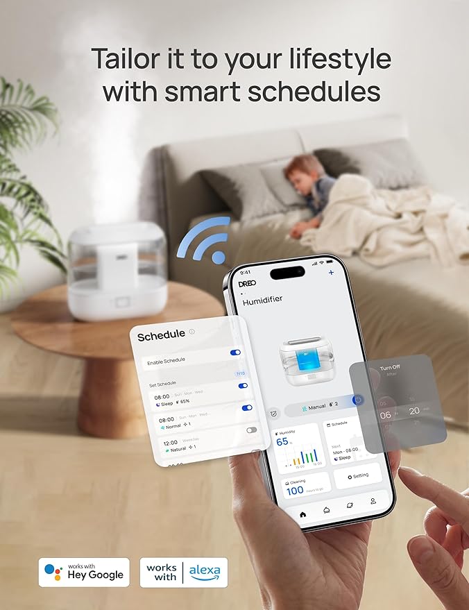 DREO Smart Humidifiers for Bedroom, Top Fill 4L Supersized Humidifier Large Room - Image 3