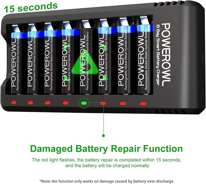 POWEROWL Gold-top Rechargeable AA Batteries PRO w/ 8 Bay Charger, High Capacity - Image 7