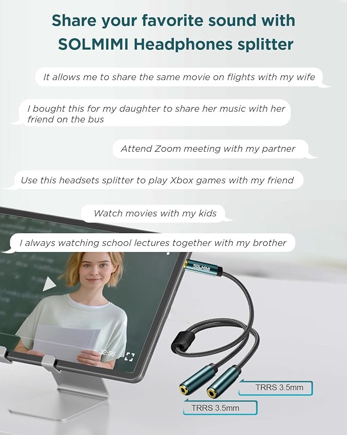SOLMIMI Headphone Splitter 3.5mm TRRS Male to Two TRRS Female Adapter Compatible - Image 7