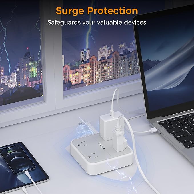 10 FT Surge Protector Power Strip, TESSAN Extension Cord Flat Plug - Image 3