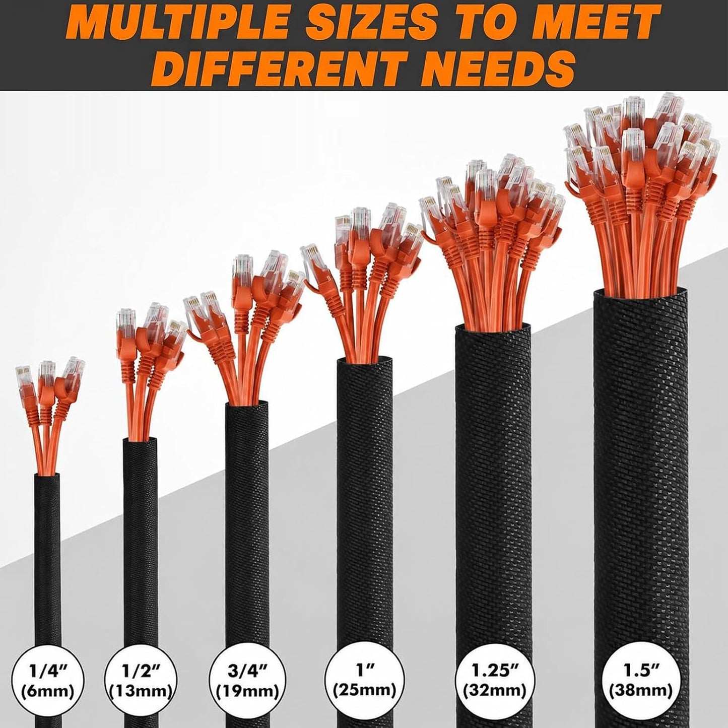 Split Braided Sleeve Cable Management Wire Loom Cord Covers for High-Temperature Automotive Harness and Home Cable Management, 18ft - 1/2 inch Self-Wrapping Tubing Cord Protector